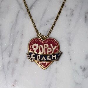 Coach Poppy Red Heart Pendant Necklace with Gold Chain .925 sterling silver